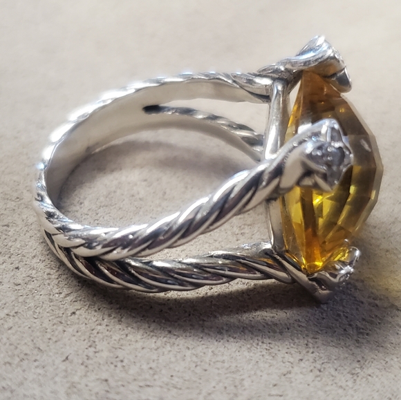 David Yurman Cushion On Point Citrine With Diamonds Ring 14mm Size 7 - Picture 5 of 9